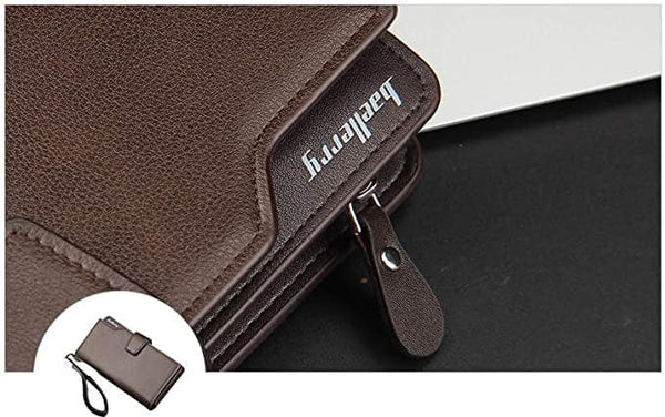 Dubkart Wallets Men's Long Paragraph Money Card Button Wallet Baellerry (Brown)