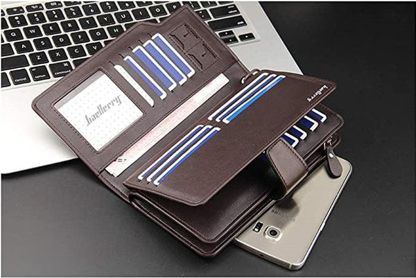 Dubkart Wallets Men's Long Paragraph Money Card Button Wallet Baellerry (Brown)
