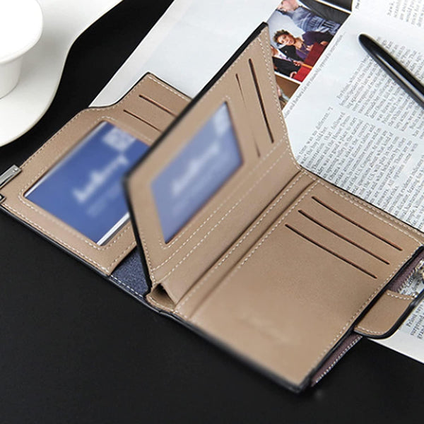 Dubkart Wallets Men's Tri-Fold Zippered Card Money Baellerry Wallet (Black)