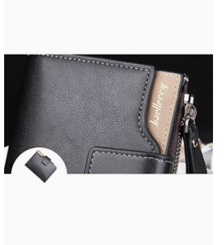 Dubkart Wallets Men's Tri-Fold Zippered Card Money Baellerry Wallet (Black)