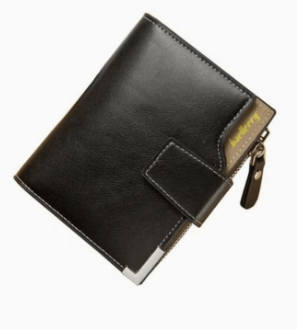 Dubkart Wallets Men's Tri-Fold Zippered Card Money Baellerry Wallet (Black)
