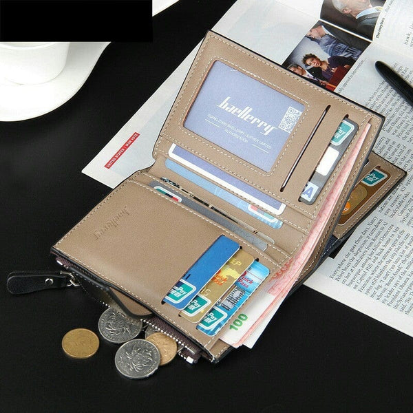 Dubkart Wallets Men's Tri-Fold Zippered Card Money Baellerry Wallet (Black)