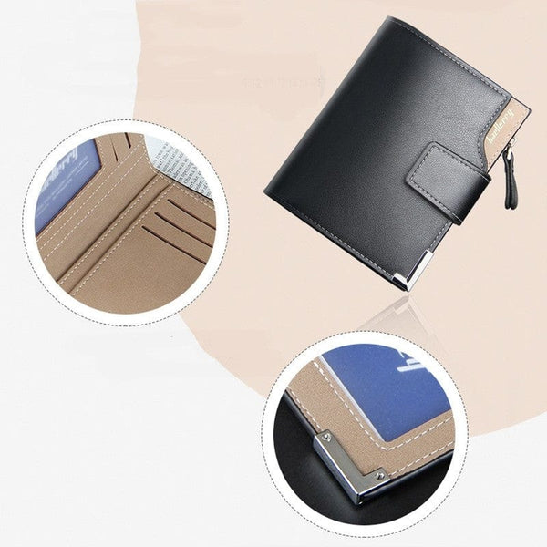 Dubkart Wallets Men's Tri-Fold Zippered Card Money Baellerry Wallet (Black)