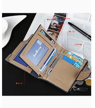 Dubkart Wallets Men's Tri-Fold Zippered Card Money Baellerry Wallet (Black)