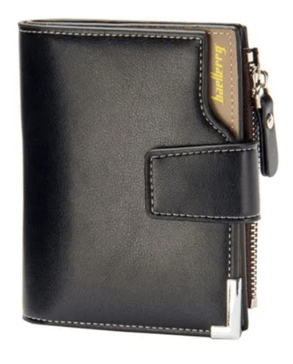 Dubkart Wallets Men's Tri-Fold Zippered Card Money Baellerry Wallet (Black)