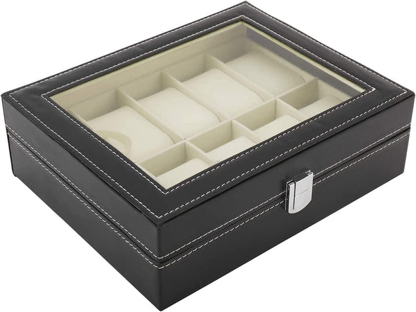 Dubkart Watch accessories Watch Organizer Box 10 Slots Lockable Case Glass Lid Display