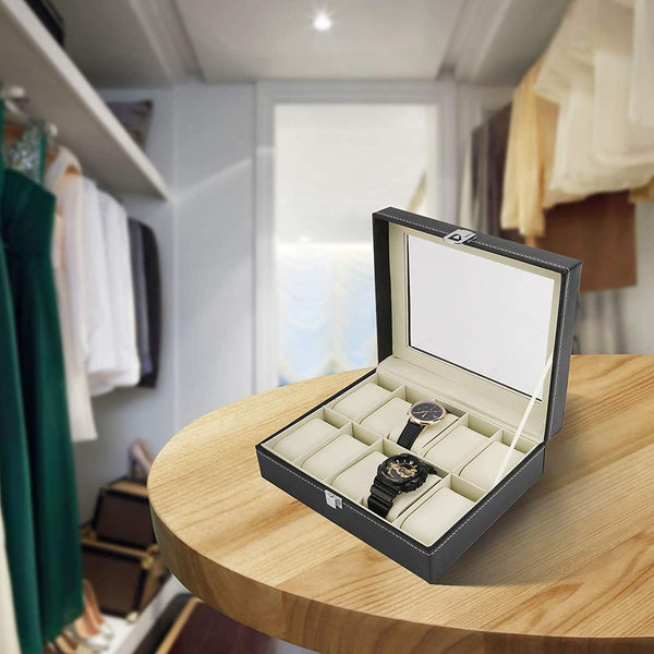 Dubkart Watch accessories Watch Organizer Box 10 Slots Lockable Case Glass Lid Display