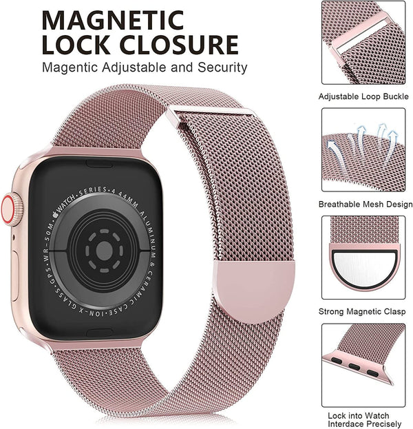 Dubkart Watch Bands Apple Watch Metallic Magnetic Band for 38mm / 40mm / 41mm (Pink Rose Gold)