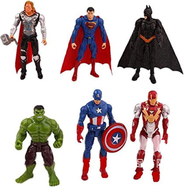6 PCS Marvel DC Avengers SuperHero Incredible Hulk Iron Man Batman Superman Captain America Thor Action Figure Toy Set Cake Toppers Return Party Favors